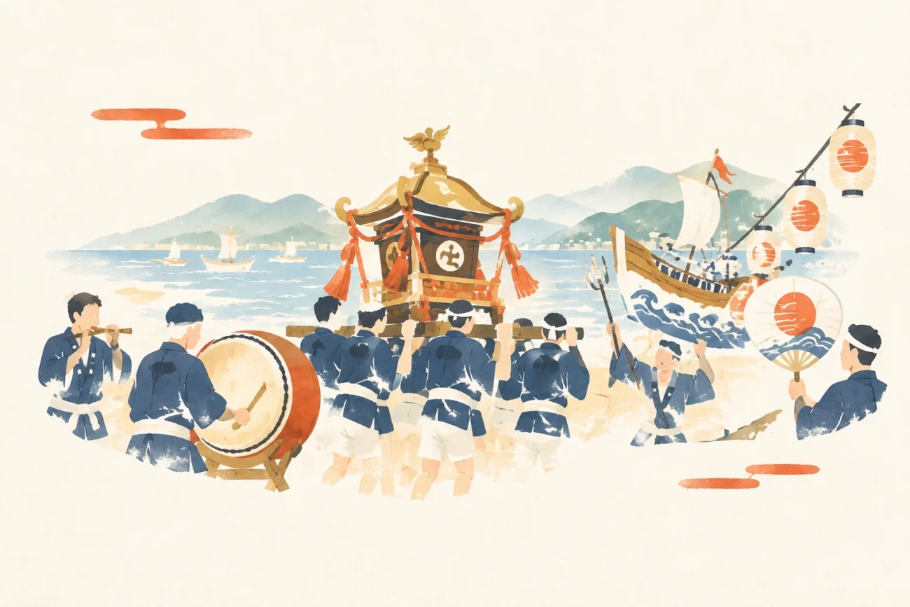 西津七年祭をテーマにした祭りのイメージ