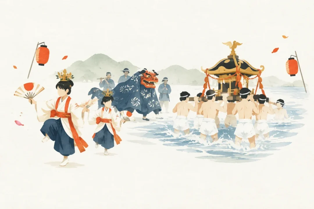 天満社例祭神事をテーマにした祭りのイメージ