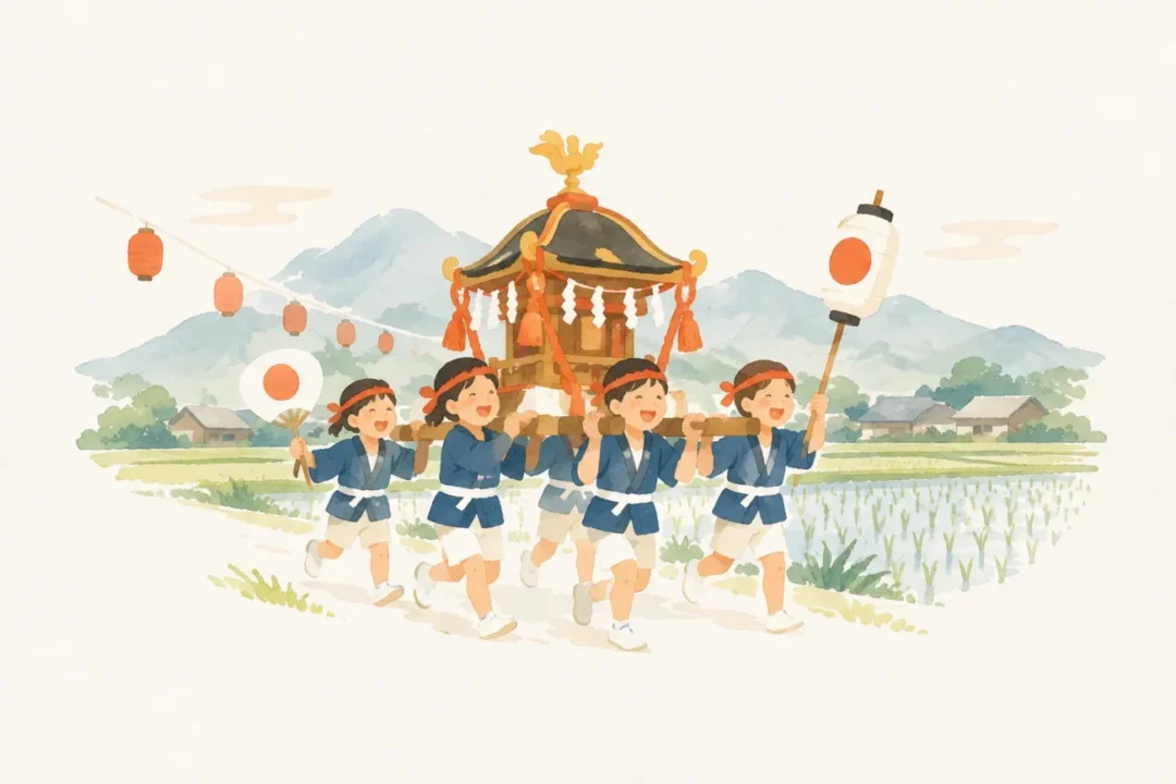田の神祭り・子供神輿をテーマにした祭りのイメージ