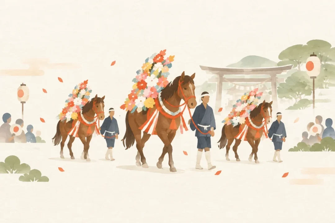 田立の花馬祭りをテーマにした祭りのイメージ