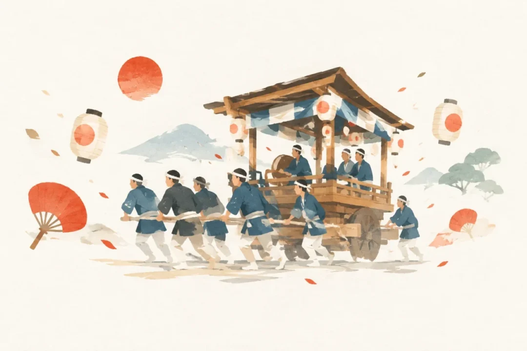 会諏訪・神明社の舞台引きをテーマにした祭りのイメージ