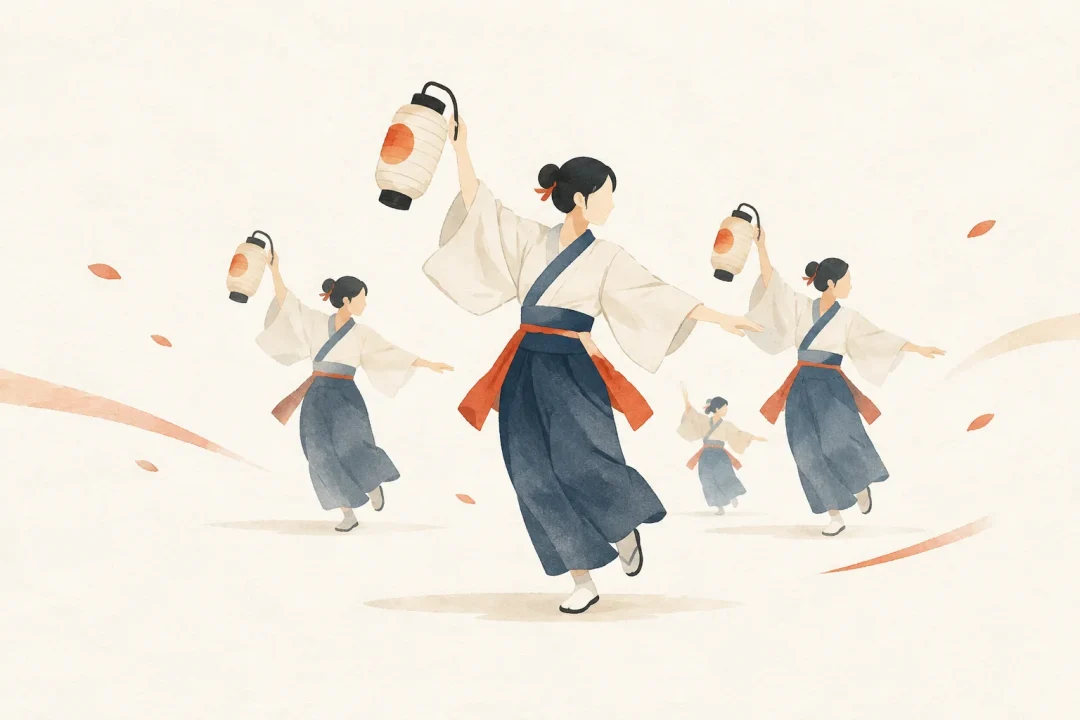 寺方提灯踊りをテーマにした祭りのイメージ