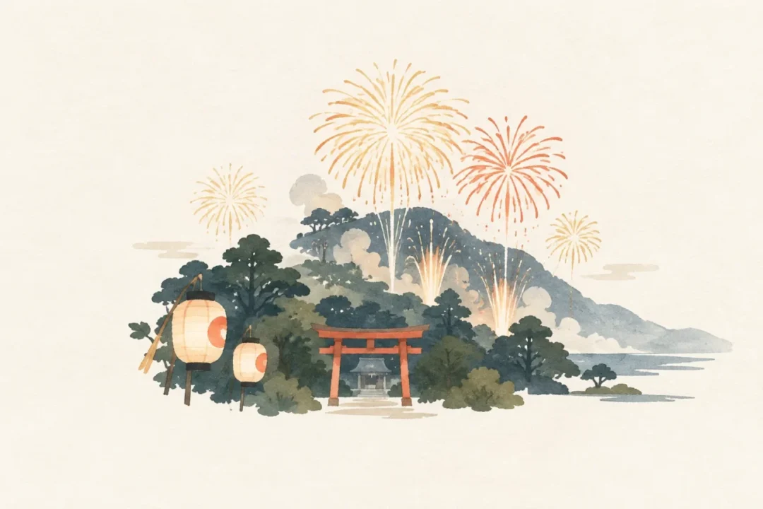 犀川神社の杜煙火をテーマにした祭りのイメージ