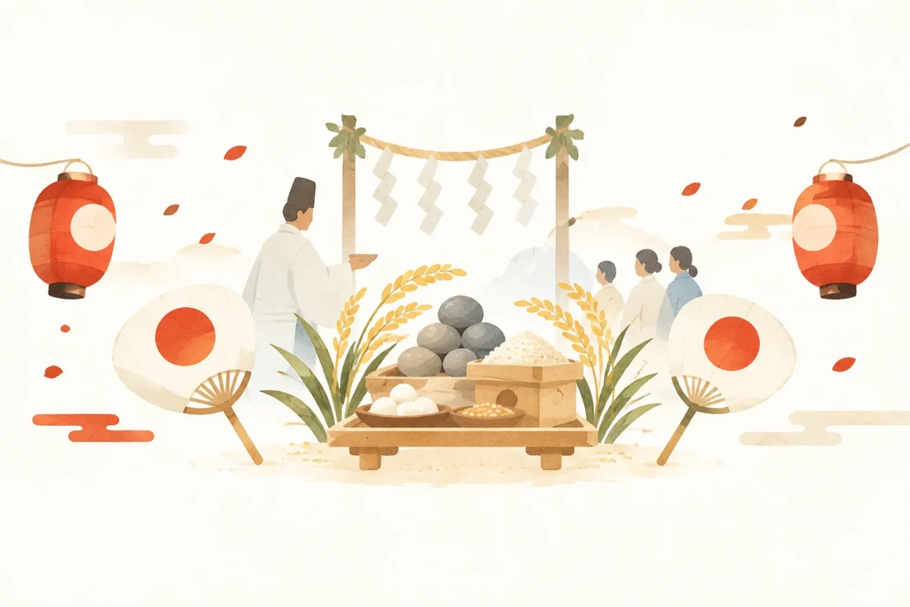 玉依比売命神社の御田祭・児玉石神事・御判神事をテーマにした祭りのイメージ