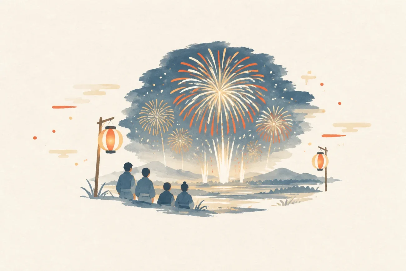 吉田の煙火をテーマにした祭りのイメージ