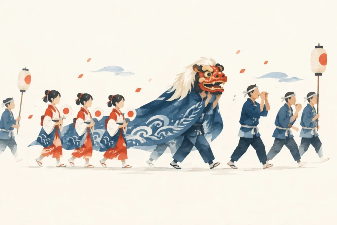 焼津神社獅子木遣りをテーマにした祭りのイメージ