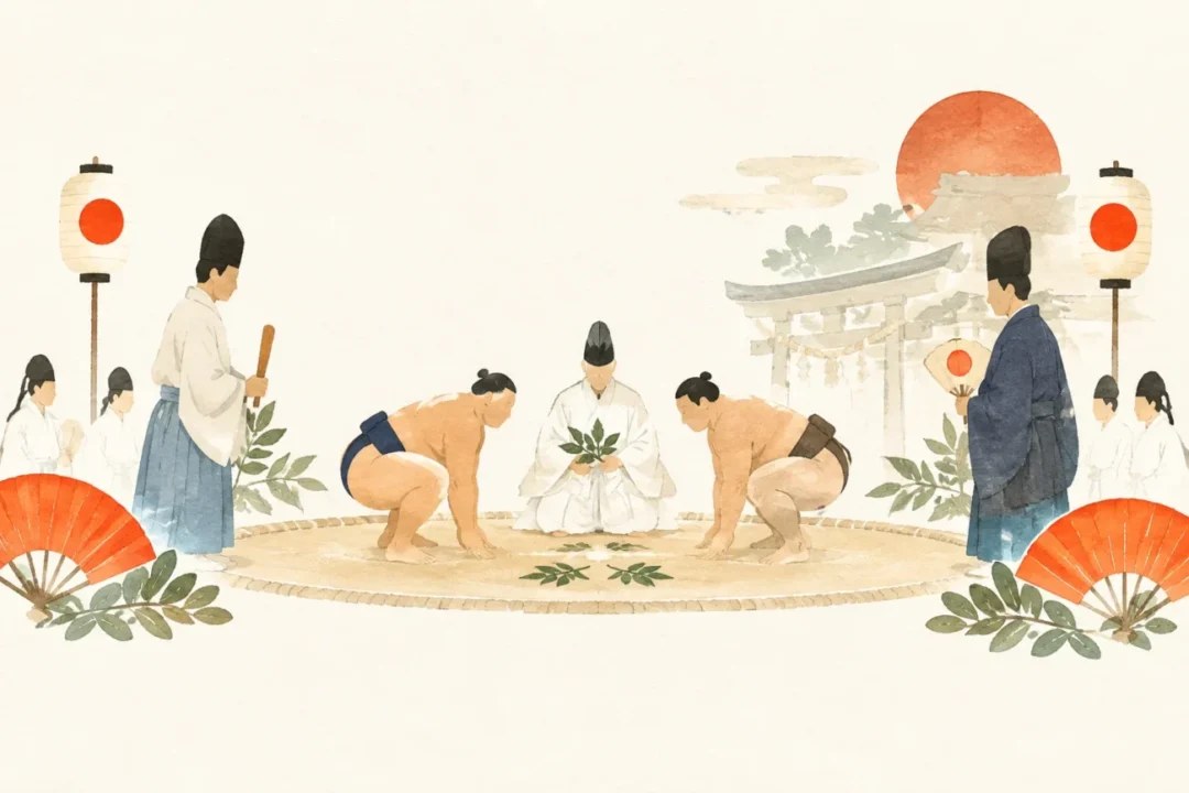 牟呂八幡宮の神事相撲を中心とした神幸祭をテーマにした祭りのイメージ