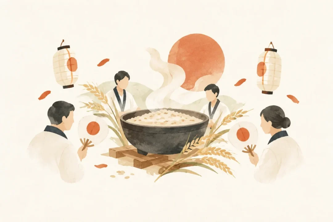 片角神事麦の強飯をテーマにした祭りのイメージ