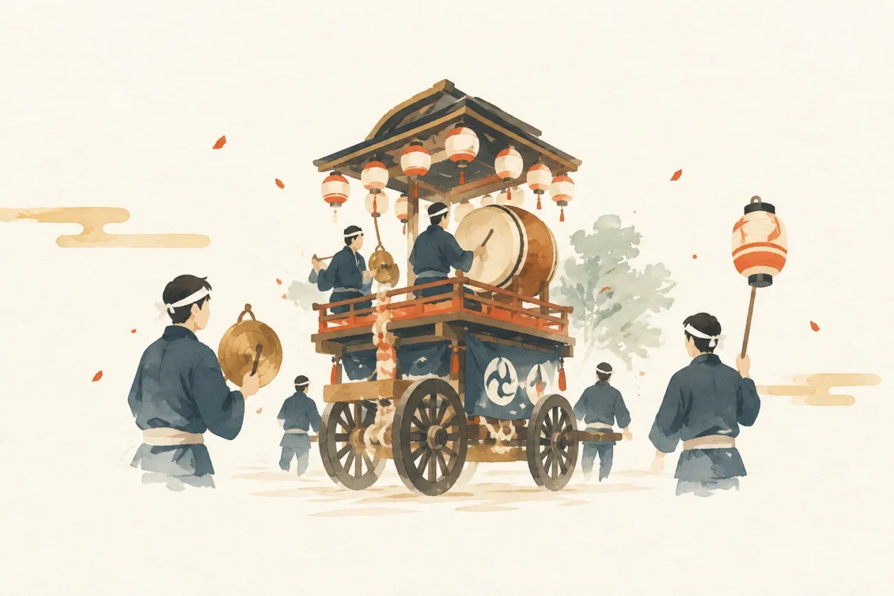 内母神社の石取祭をテーマにした祭りのイメージ