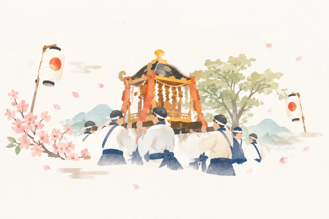 大生部兵主神社春の大祭をテーマにした祭りのイメージ