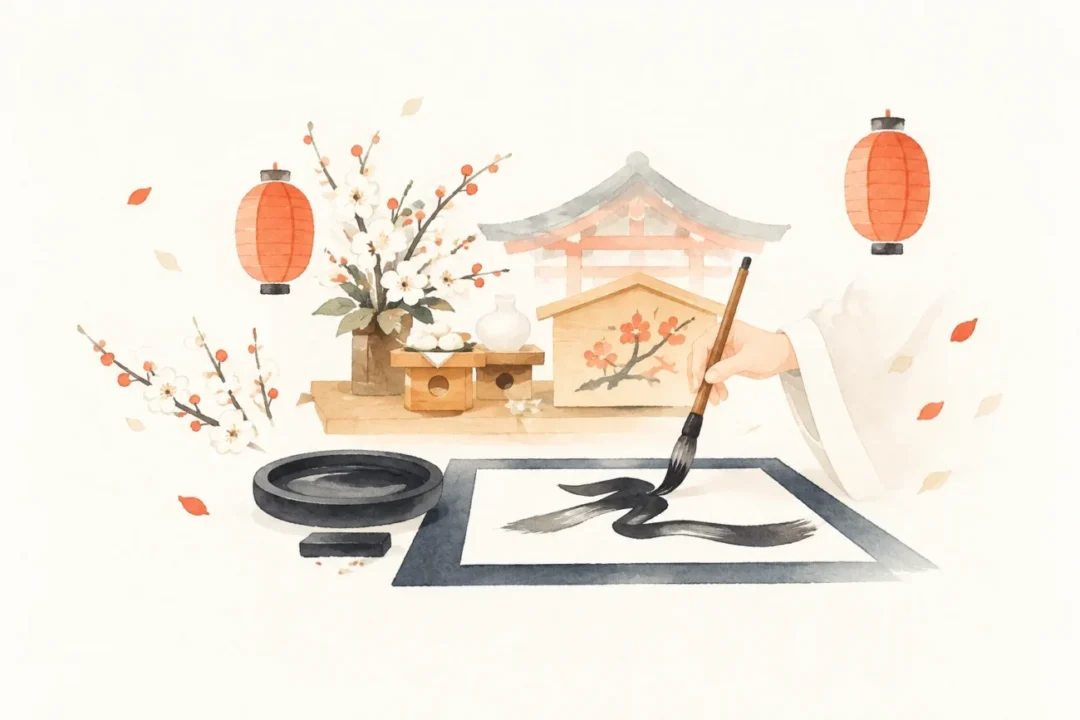 筆始祭・天満書をテーマにした祭りのイメージ