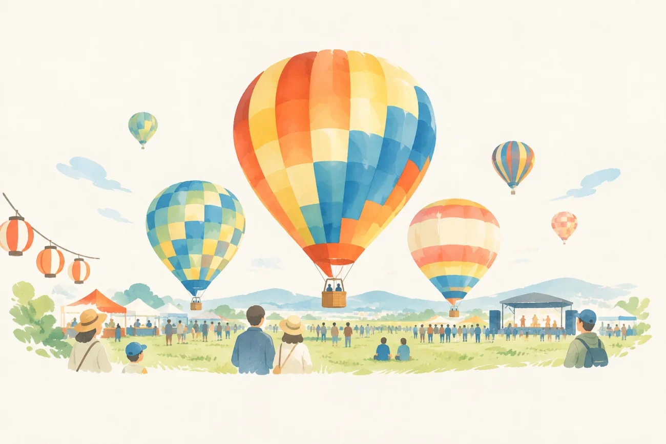 Illustration of a festival themed around the Hot Air Balloon Festa