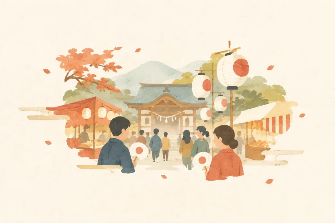 大川神社秋の大祭をテーマにした祭りのイメージ