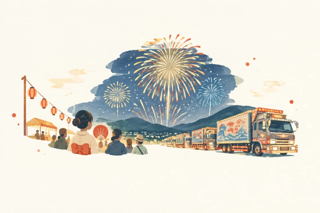 草山花火大会をテーマにした祭りのイメージ