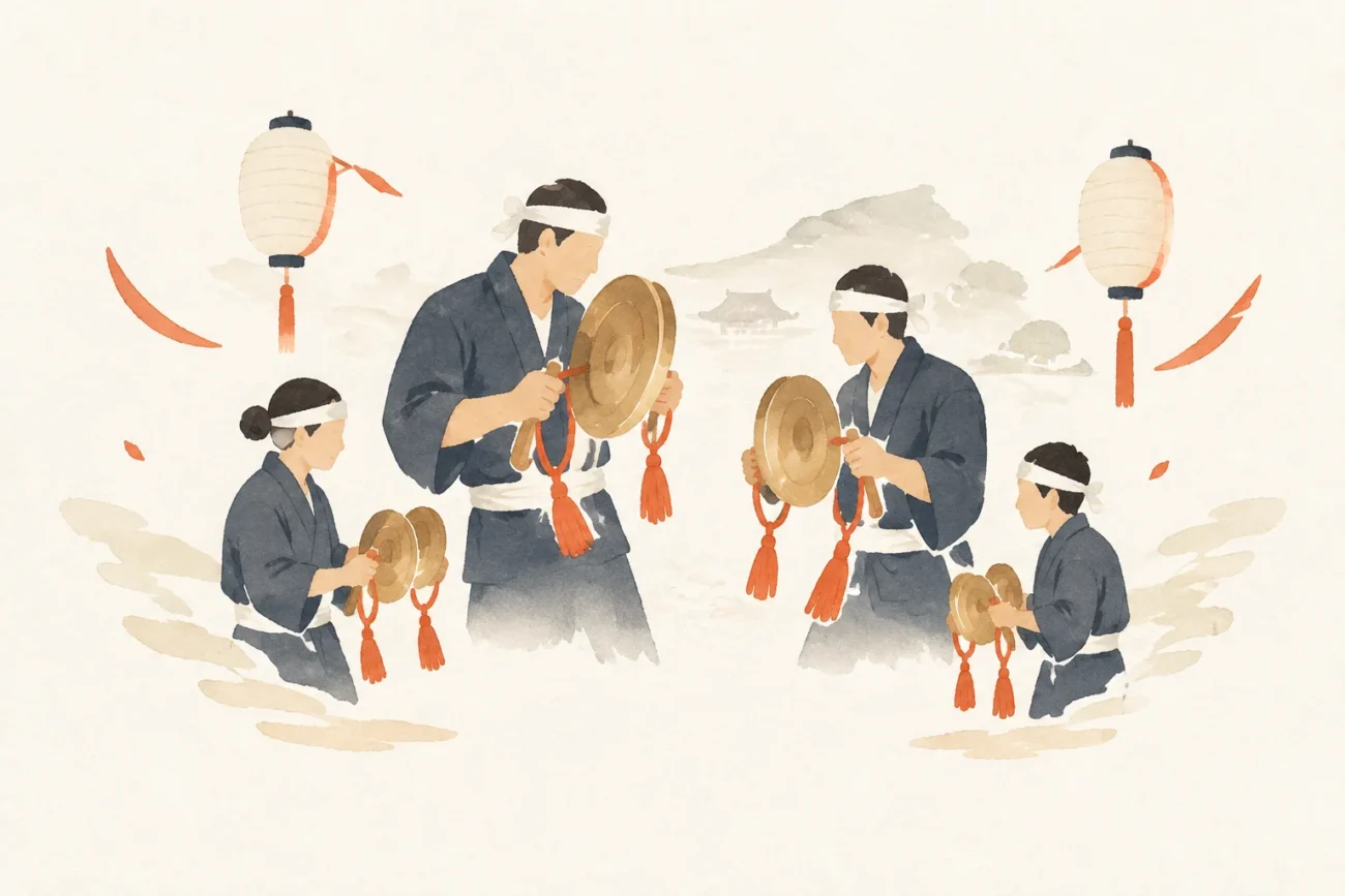 箱作宗福寺の双盤念仏をテーマにした祭りのイメージ