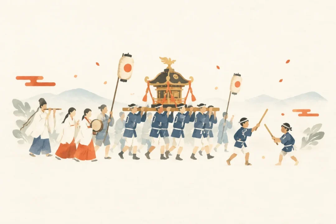 吉川若宮神社のヤホー神事をテーマにした祭りのイメージ
