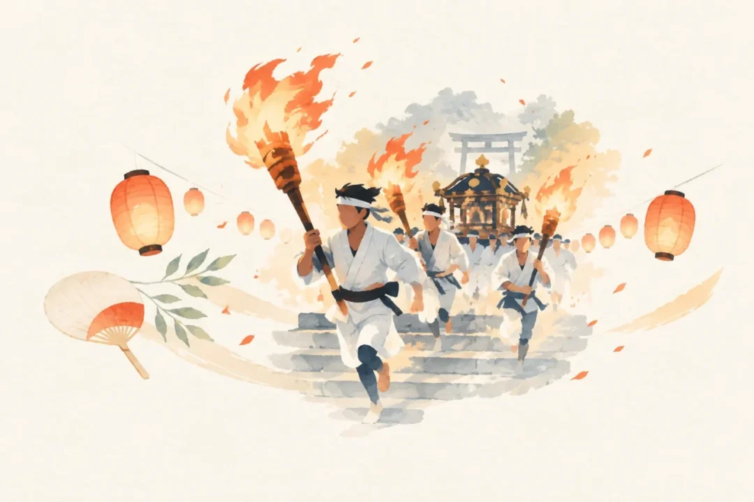 生駒(往馬坐伊古麻都比古神社)の火祭りをテーマにした祭りのイメージ
