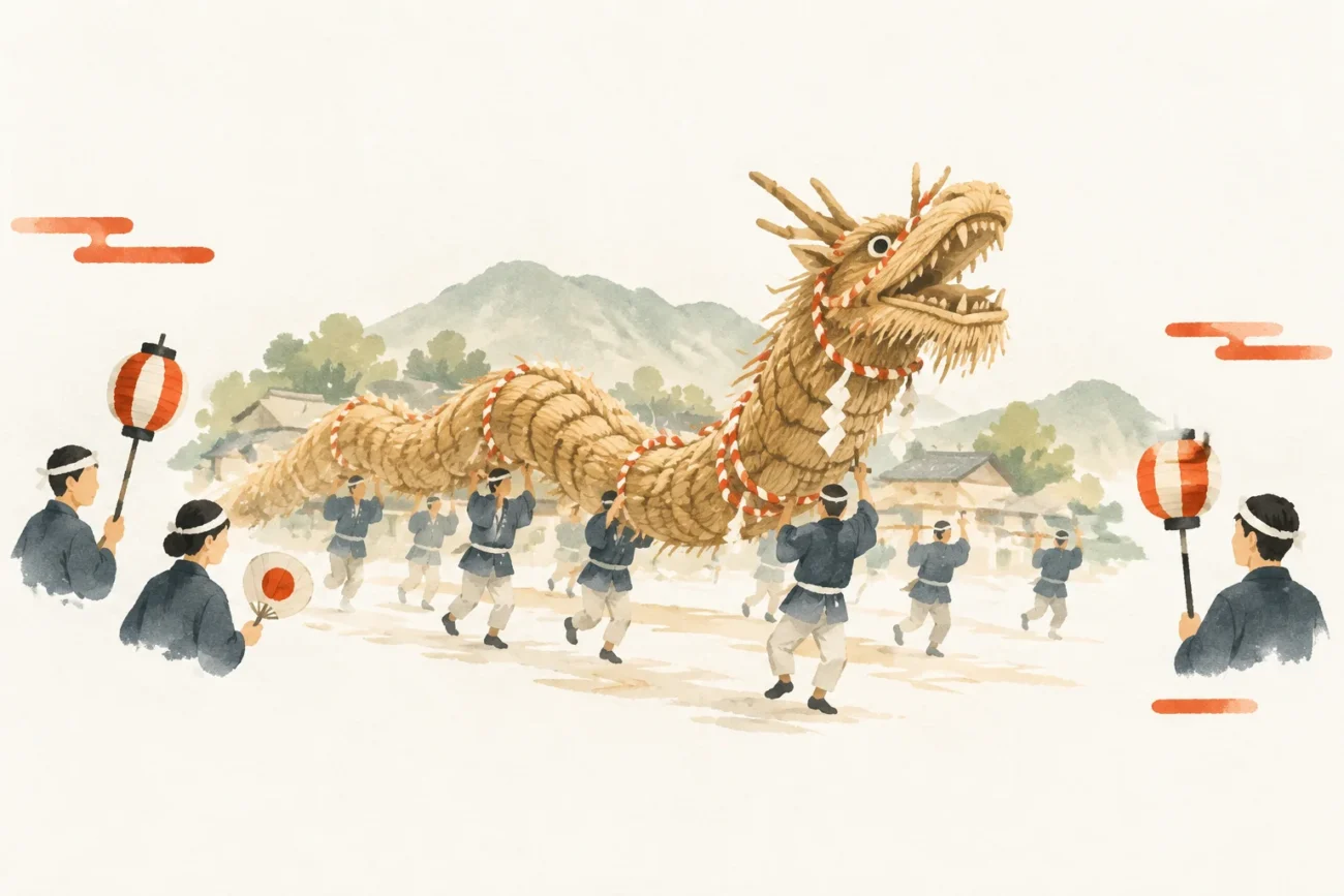 An illustrative image of a festival themed around the Akamatsu Kojin Festival