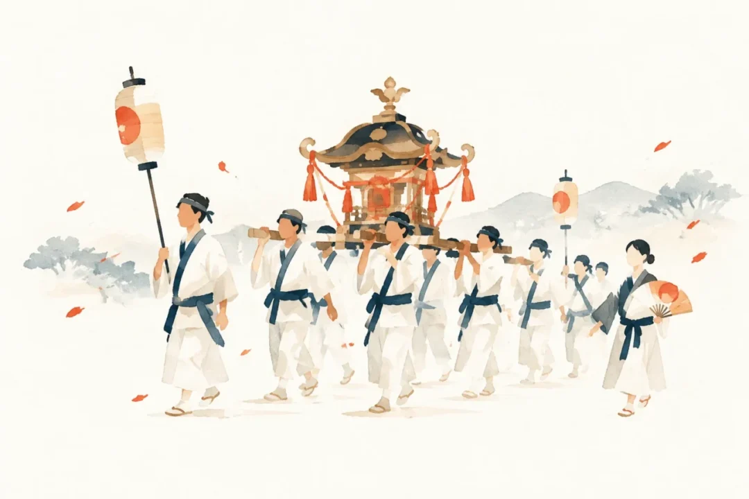 聖神社の神幸行列をテーマにした祭りのイメージ