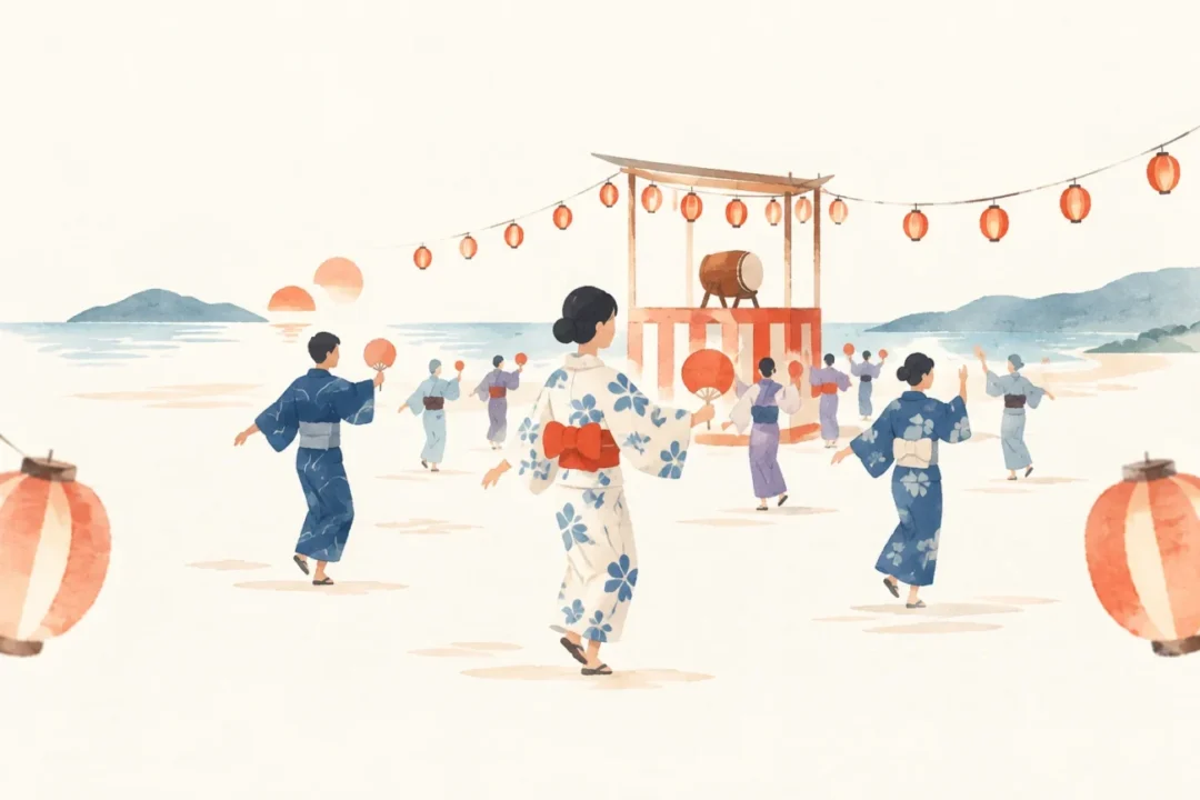 琴ヶ浜盆踊りをテーマにした祭りのイメージ