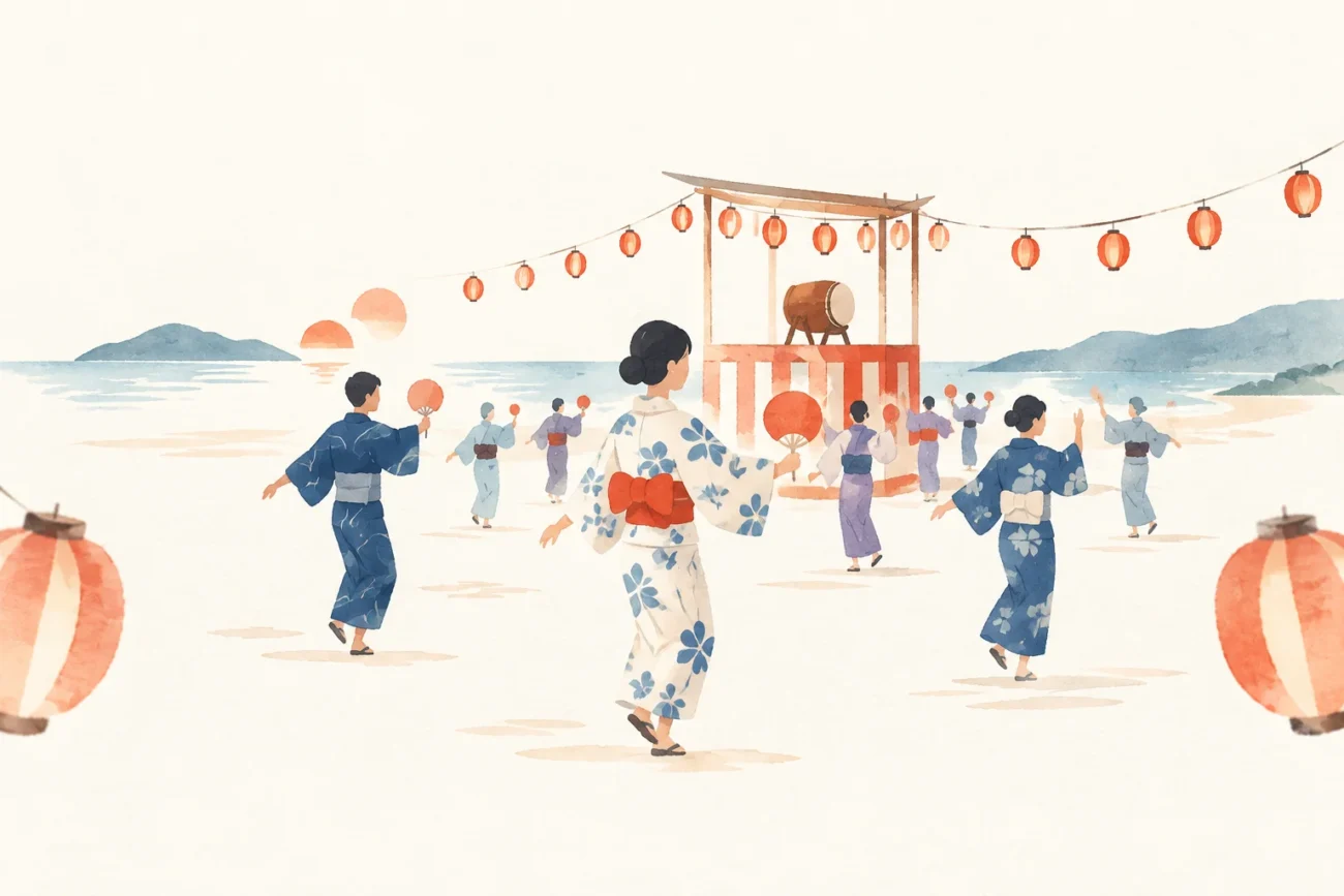 琴ヶ浜盆踊りをテーマにした祭りのイメージ
