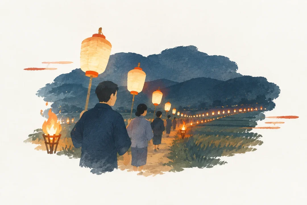 広井の万灯火祭りをテーマにした祭りのイメージ