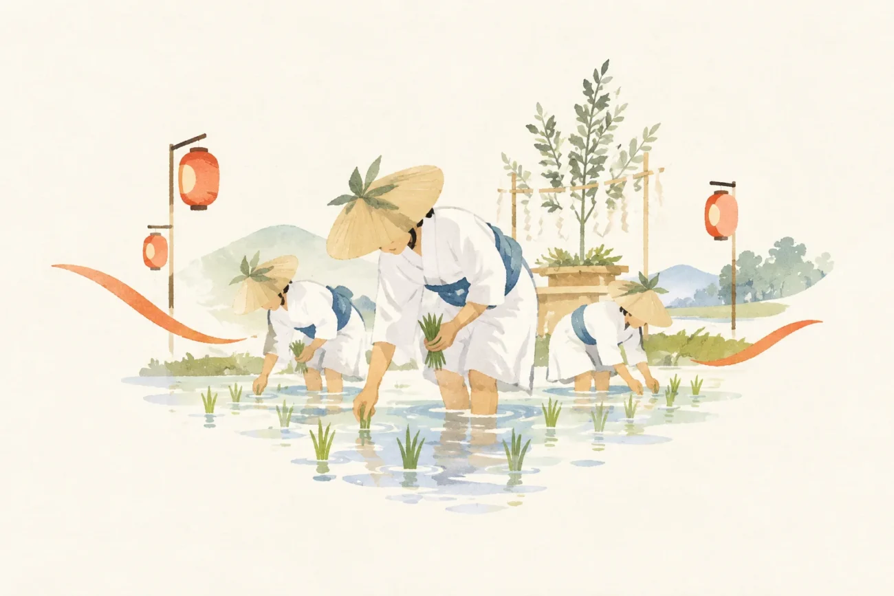 An image of a festival themed around the Otaue Festival (Matsue City)