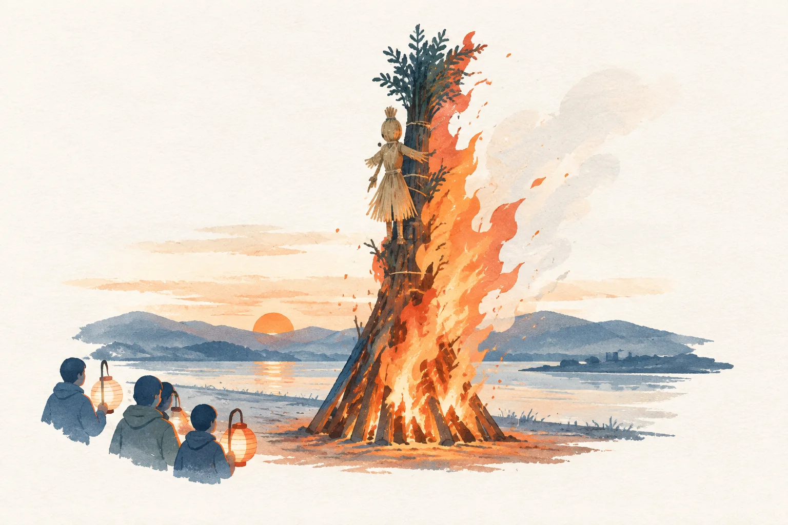 An artistic impression of a festival themed around the Matsuoka Onbashira Festival