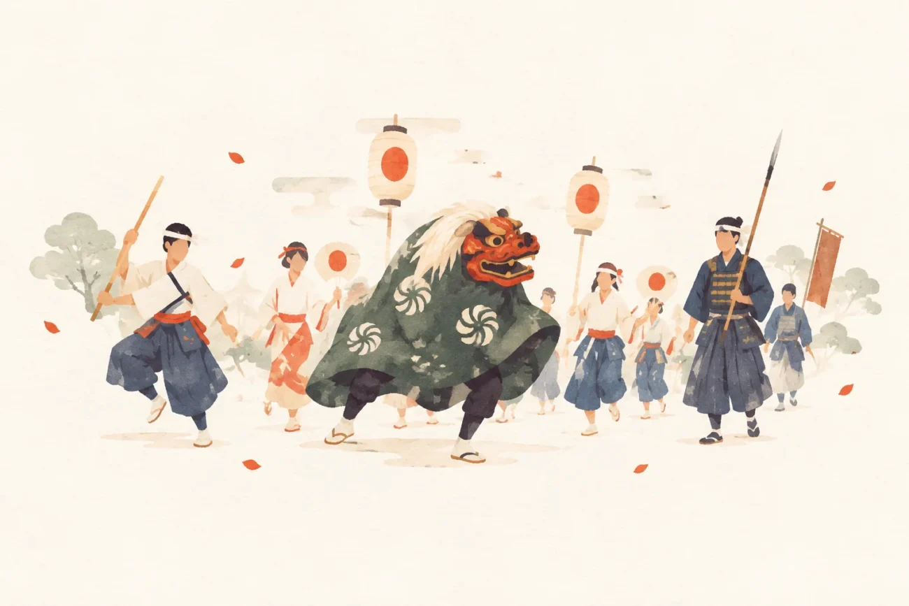 以稻生神社祇園祭舞蹈為主題的祭典形象