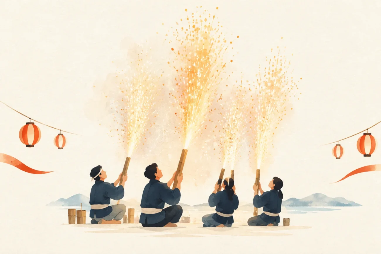 吹筒花火(赤松)をテーマにした祭りのイメージ