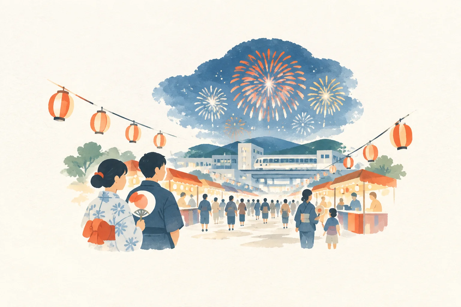 いこまどんどこまつりをテーマにした祭りのイメージ