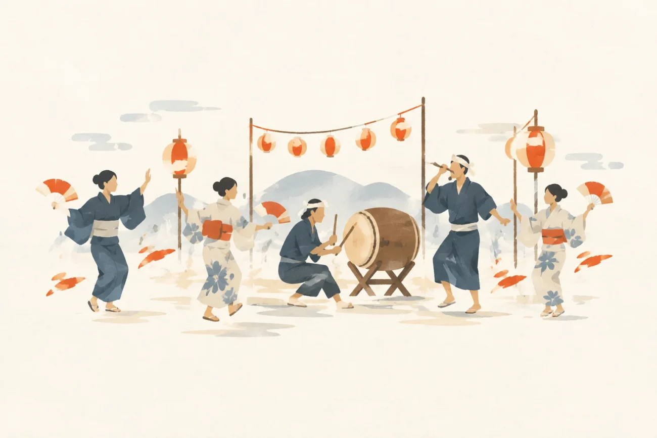 皆江地区盆踊り歌舞伎くずしをテーマにした祭りのイメージ