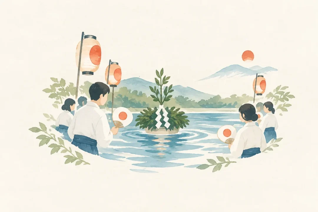 古城の水神祭をテーマにした祭りのイメージ