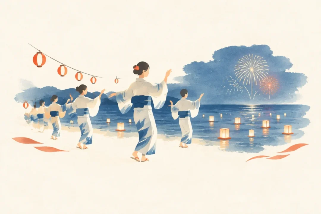 手結盆踊をテーマにした祭りのイメージ