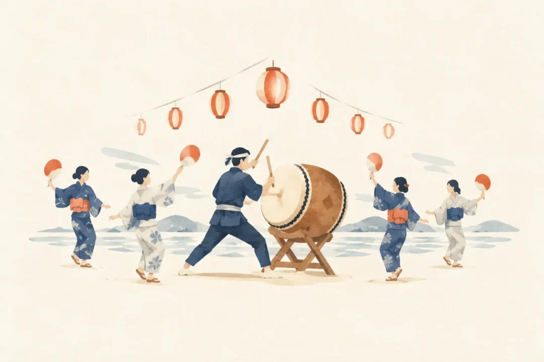 天籟寺の盆踊をテーマにした祭りのイメージ