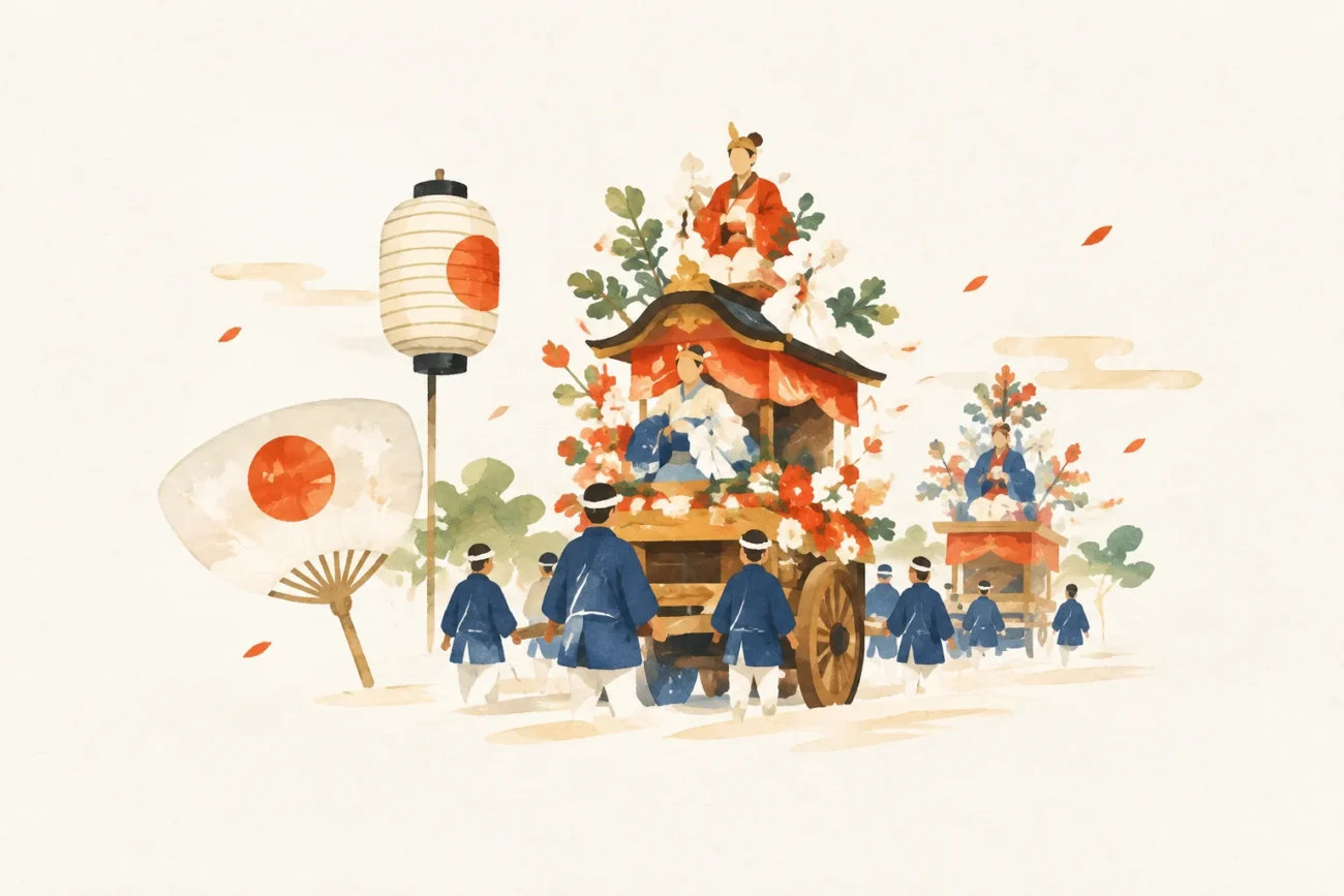 曽根の神幸行事(開作神事)をテーマにした祭りのイメージ