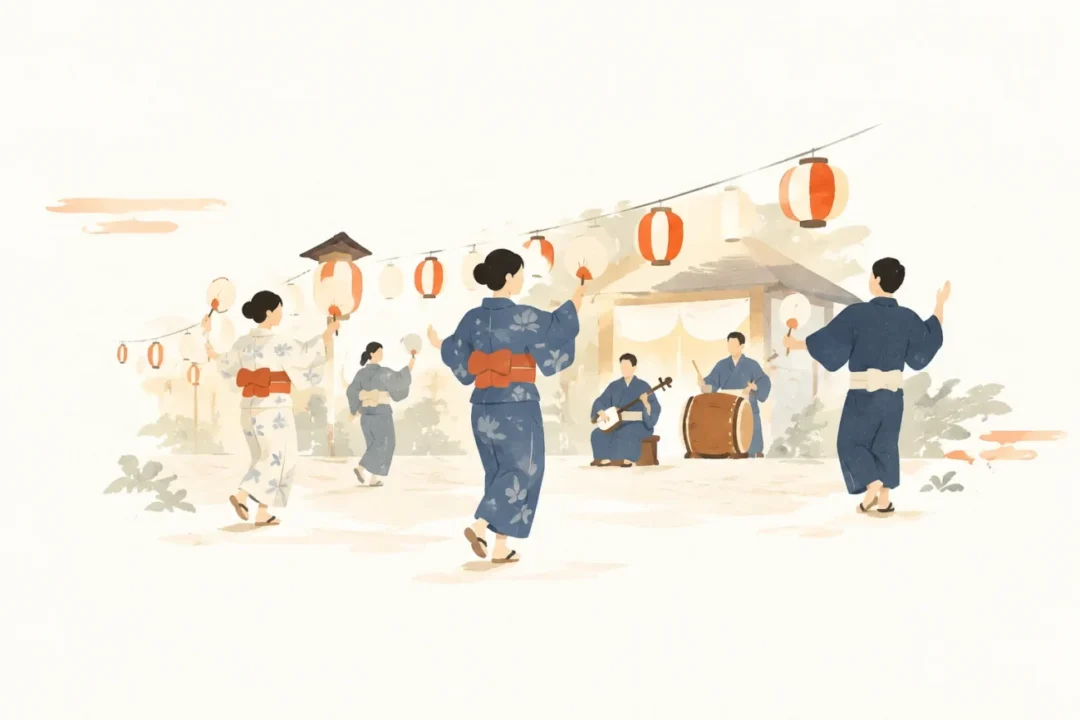 木屋瀬盆踊をテーマにした祭りのイメージ
