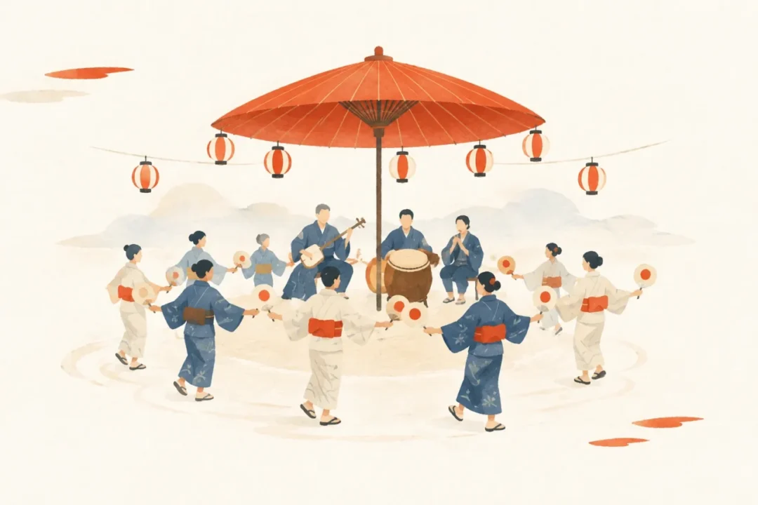 野面の盆踊をテーマにした祭りのイメージ
