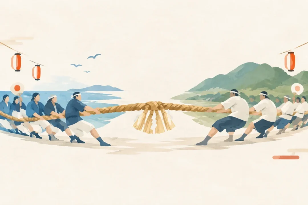 谷山の盆綱をテーマにした祭りのイメージ