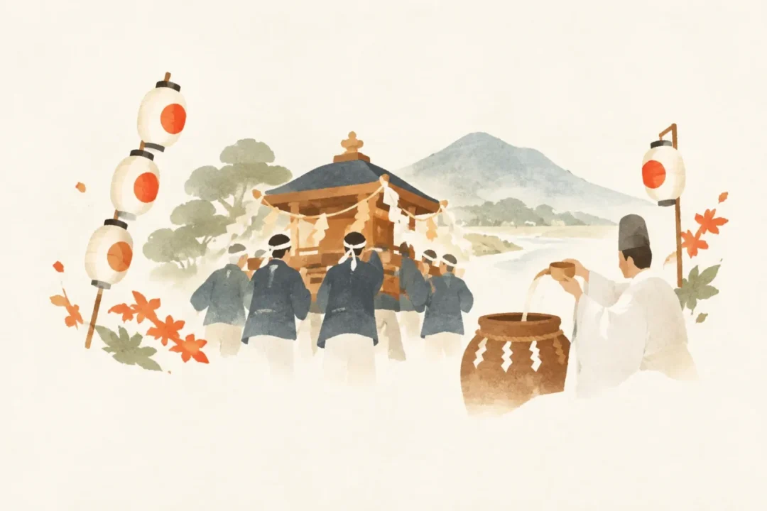 国東のとうや行事をテーマにした祭りのイメージ