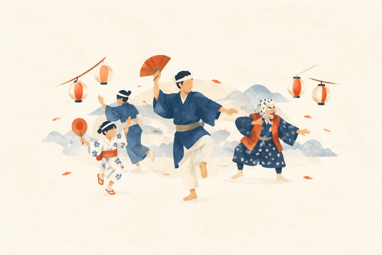 口之島の盆踊りをテーマにした祭りのイメージ