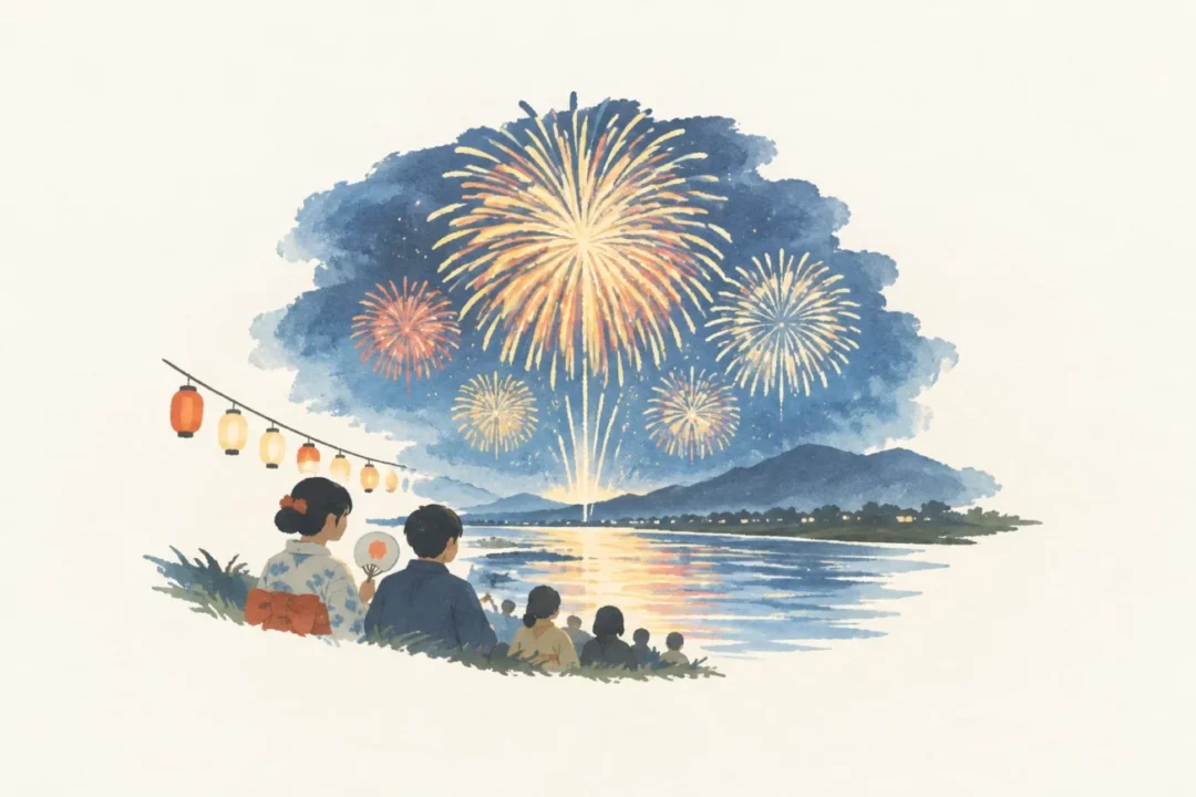 高山夏祭り花火大会をテーマにした祭りのイメージ