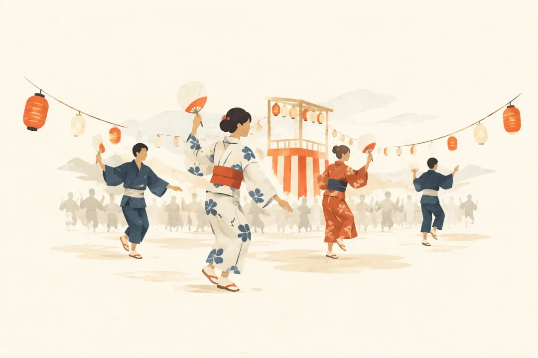 松山踊りをテーマにした祭りのイメージ