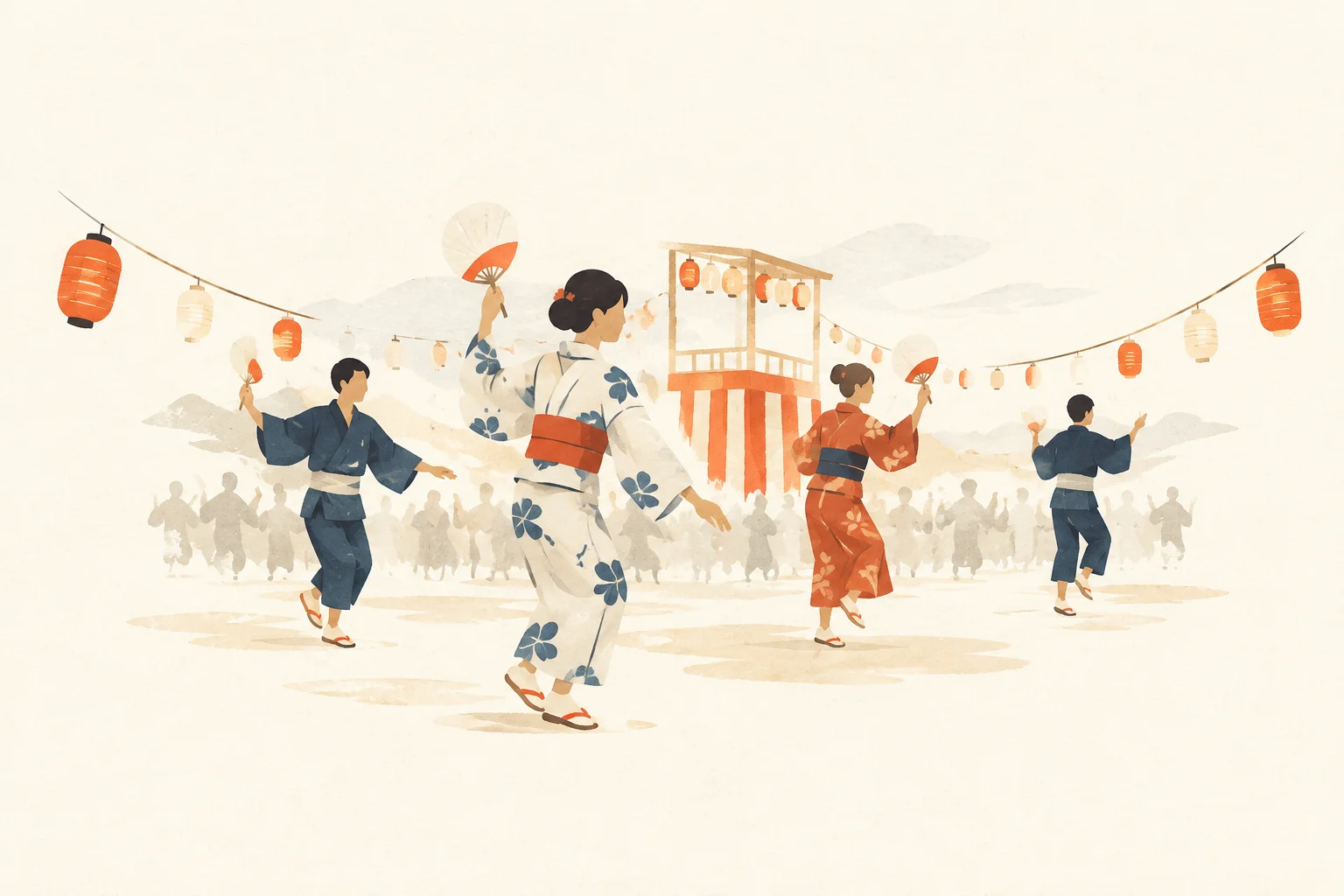 松山踊りをテーマにした祭りのイメージ