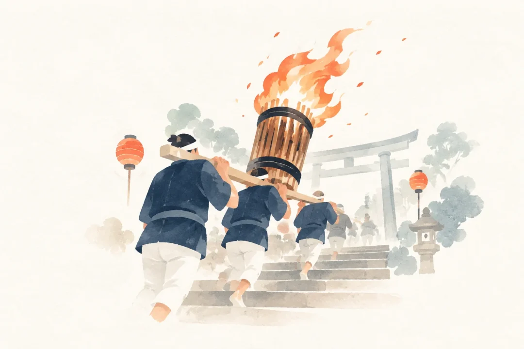 お手火祭りをテーマにした祭りのイメージ