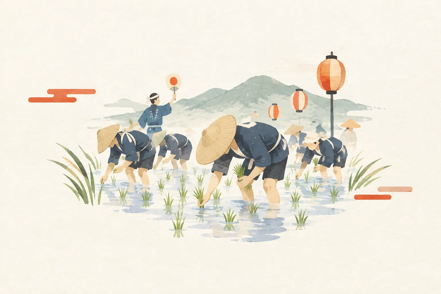 An illustration inspired by the Oyama Memorial Rice-Planting Ceremony in Shiobara