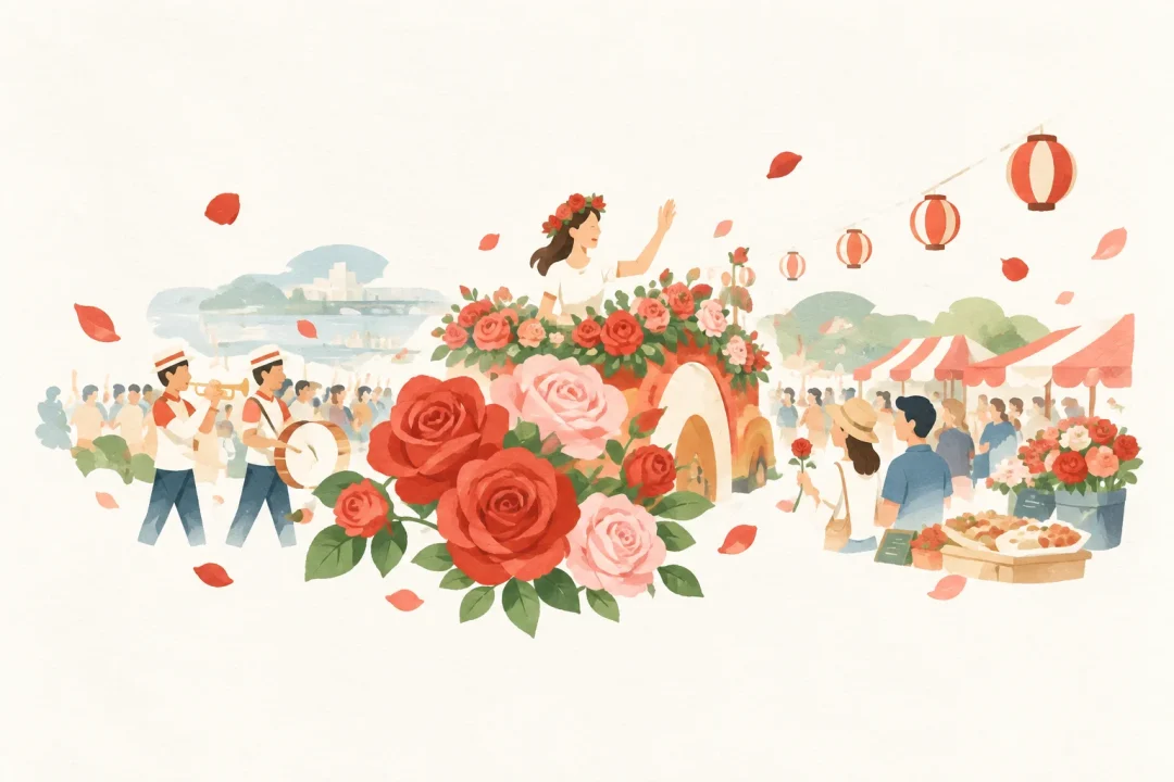福山ばら祭をテーマにした祭りのイメージ