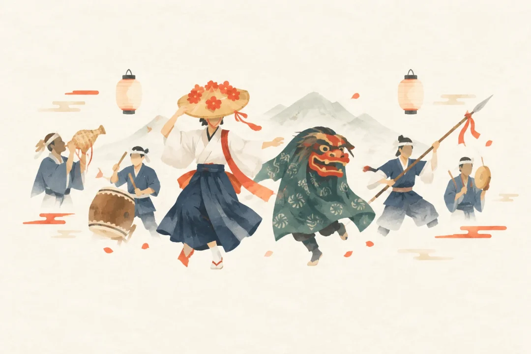西祖谷の神代踊をテーマにした祭りのイメージ