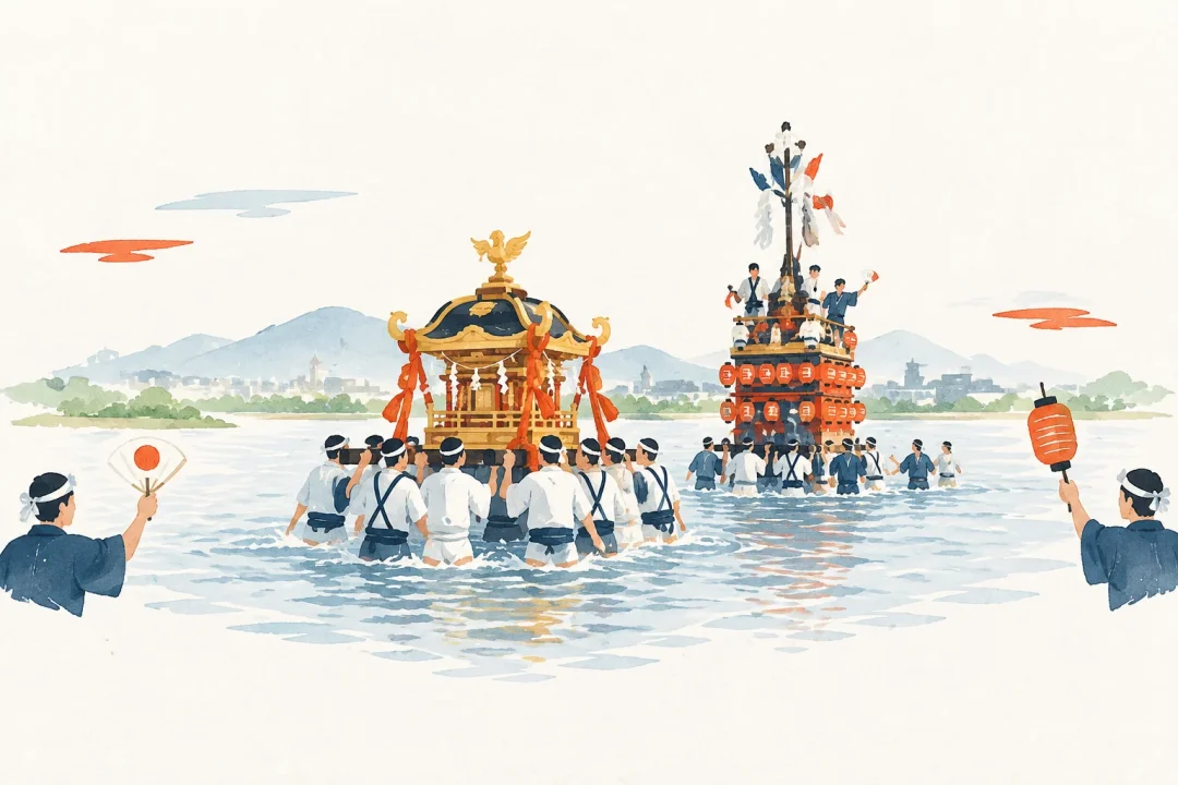 川渡り神幸祭をテーマにした祭りのイメージ