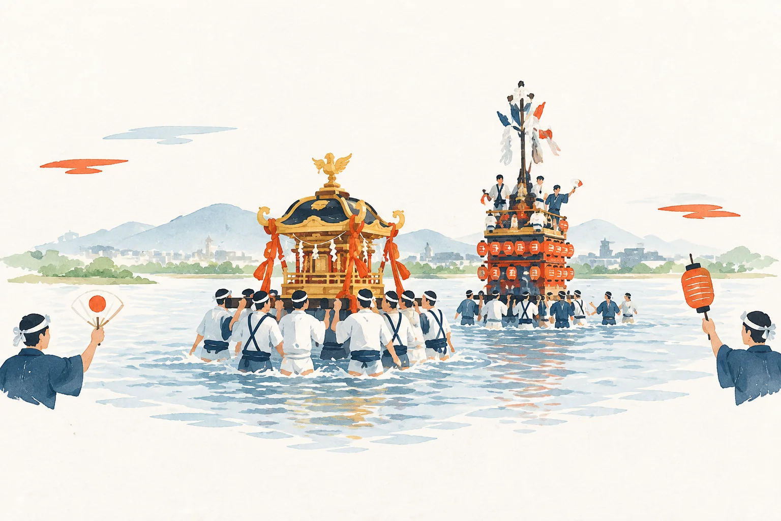 川渡り神幸祭をテーマにした祭りのイメージ